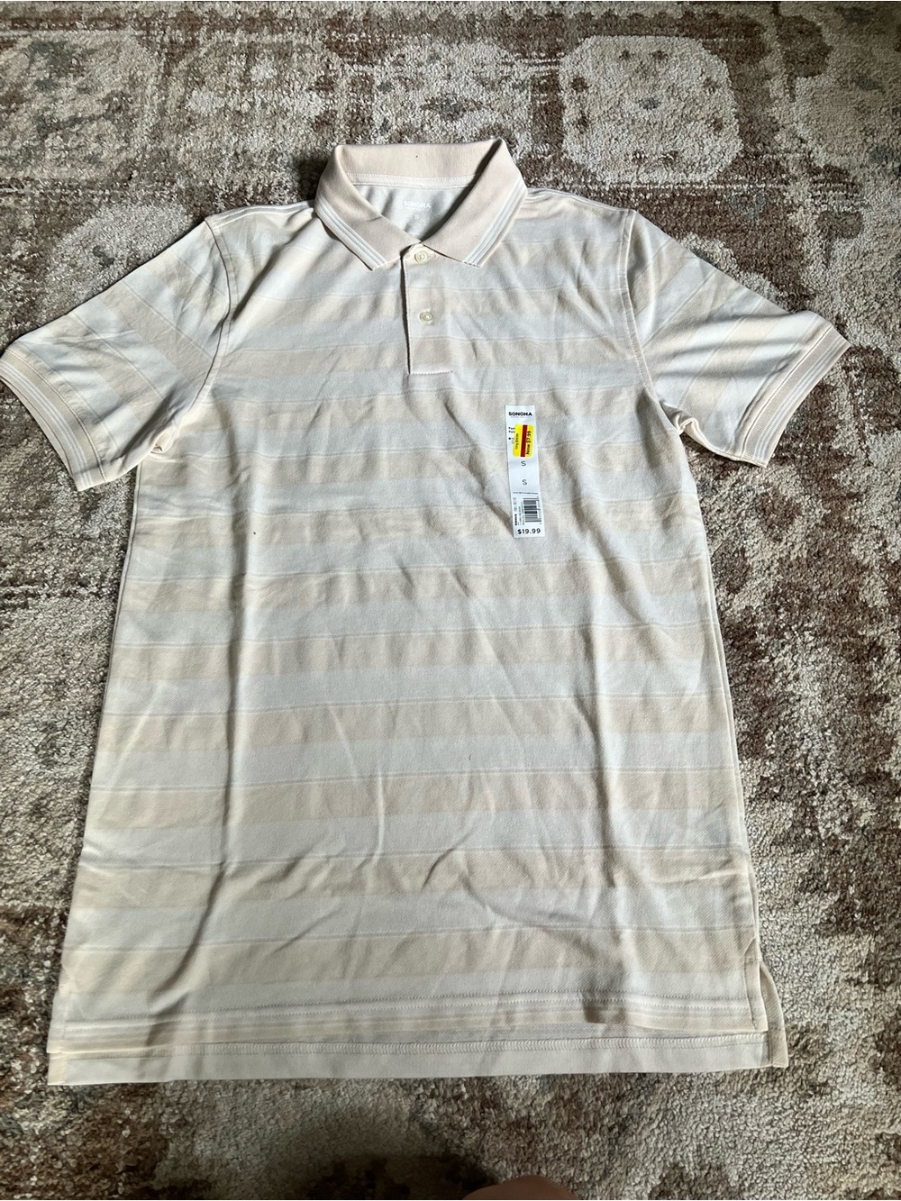 Sonoma Men's Short Sleeve Polo in Cream Stripes